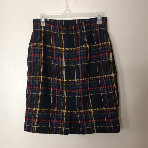 Classic clueless 100% wool tartan plain mini skirt size 10p - Picture 6 of 11